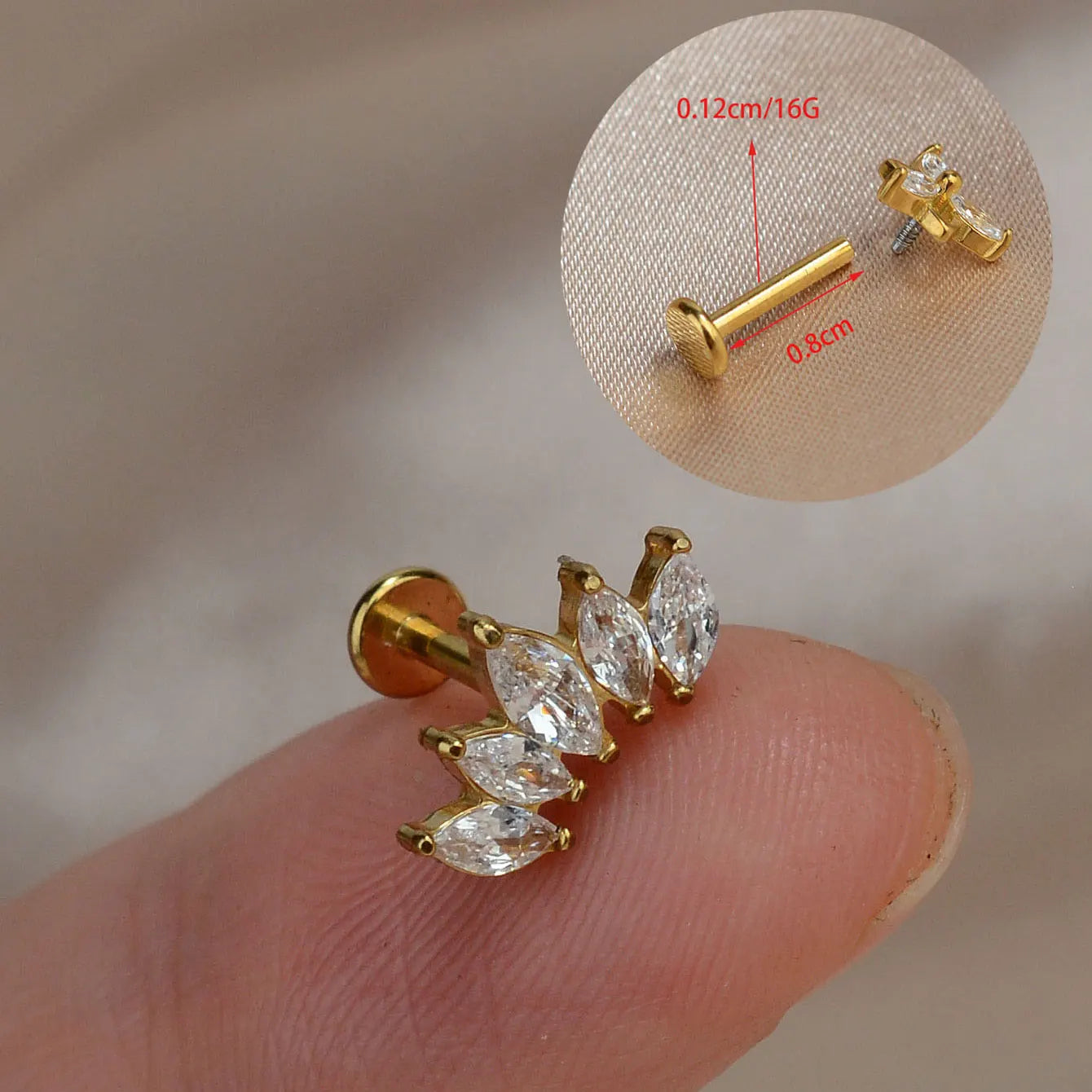 1Piece 16G Titanium Steel CZ Leaf Bee Piercing Lip Labre Studs Tragus Helix Cartilage Couch Lobe Earrings Body Jewelry For Women