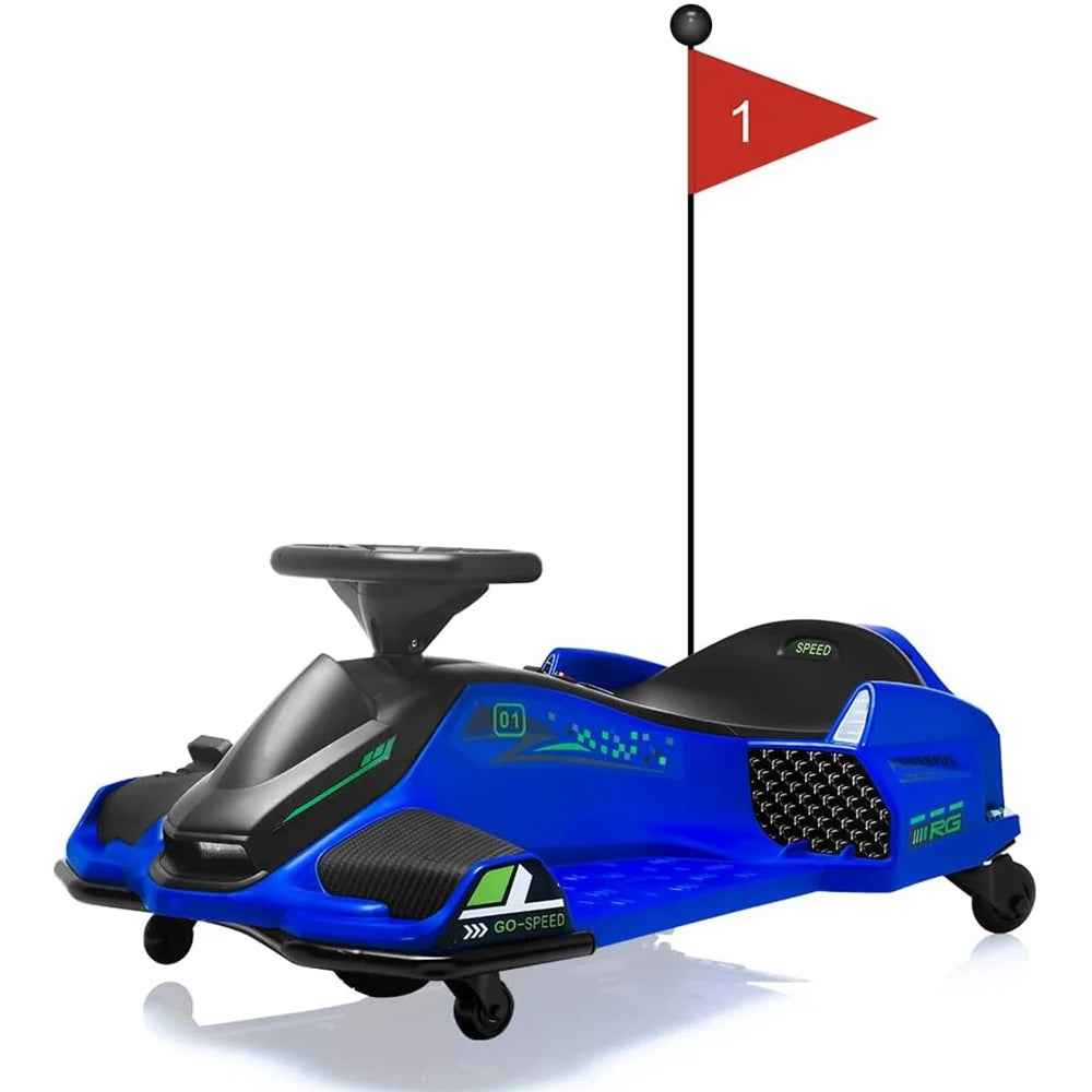 24V Kids Ride on Drift Car Electric Drifting Go-Kart Up to 7.5 mph Variable Speed with Music Colorful LED Light Low-Power Alarm