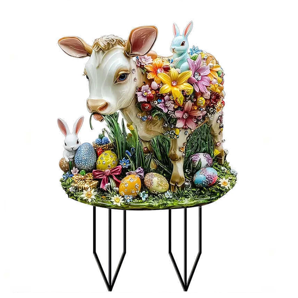 Easter Bunny Garden Stake Acrylic Easter Yard Sign 2D Flat Easter Rabbit Garden Signs for Easter Decorations