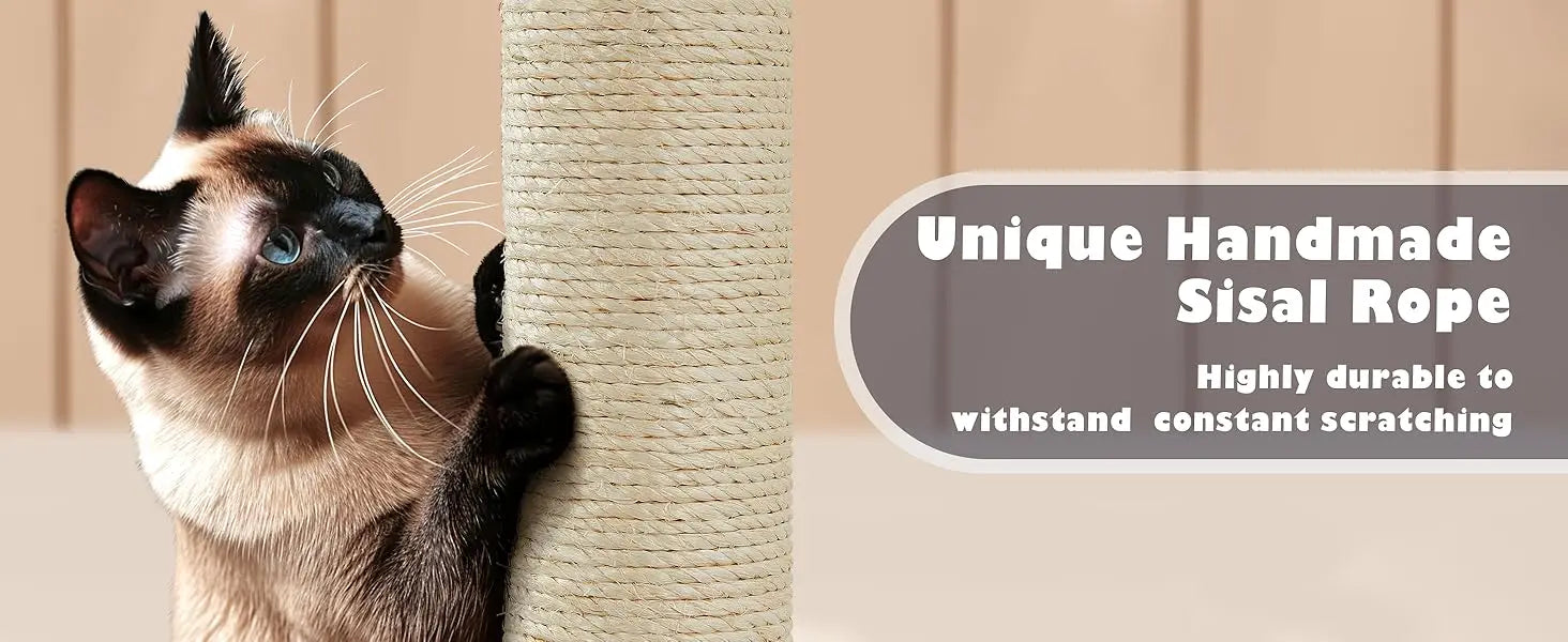 54in Cat Tree, Multi-Level Cat Tower With Spacious Kitten-ear Perch, 2 Cozy Caves, Scratching Posts, Climbing Ladder, 2 Plush Ba