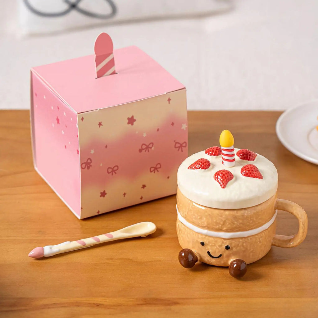 Adorable dessert and cake shaped coffee mug Afternoon Tea Cup Cappuccino Milk Cocoa mug strawberry Coffee Mugs with Lid Spoon