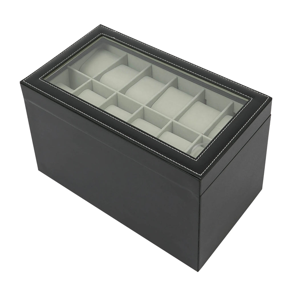3 Tiers Jewelry Box Watch Display Case Display Desktop With Glass Top Jewelry Cabinet Storage Collection Organizer Black