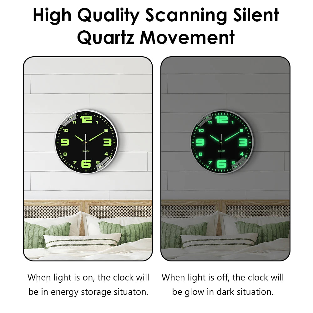 8Inch Silent Non-Ticking Wall Clocks Battery Operated Silent Light Up Wall Clocks for Living Room Bedroom Kitchen Bathroom Decor