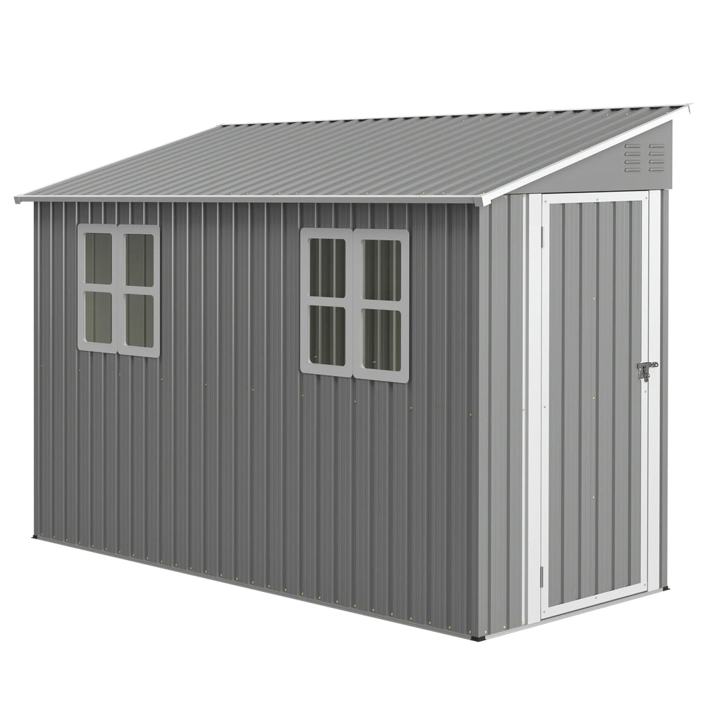 4x10 FT Galvanized Steel Outdoor Shed – Weatherproof Lockable Storage for Tools, Bikes & Pets w/Sloping Roof & Window