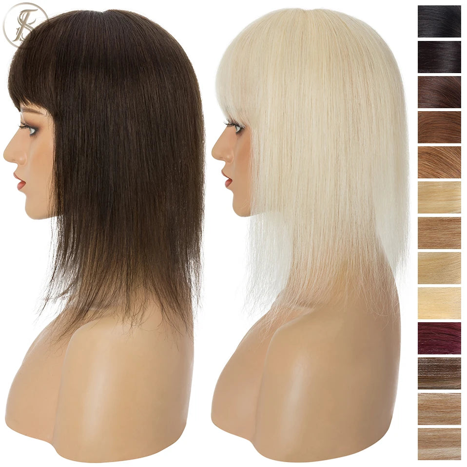 TESS Human Hair Toppers 8.5x8.5cm Women Topper 2cm Hair Vortex Natural Hair Wigs Center Crown Machine-made Hairpiece With Bangs