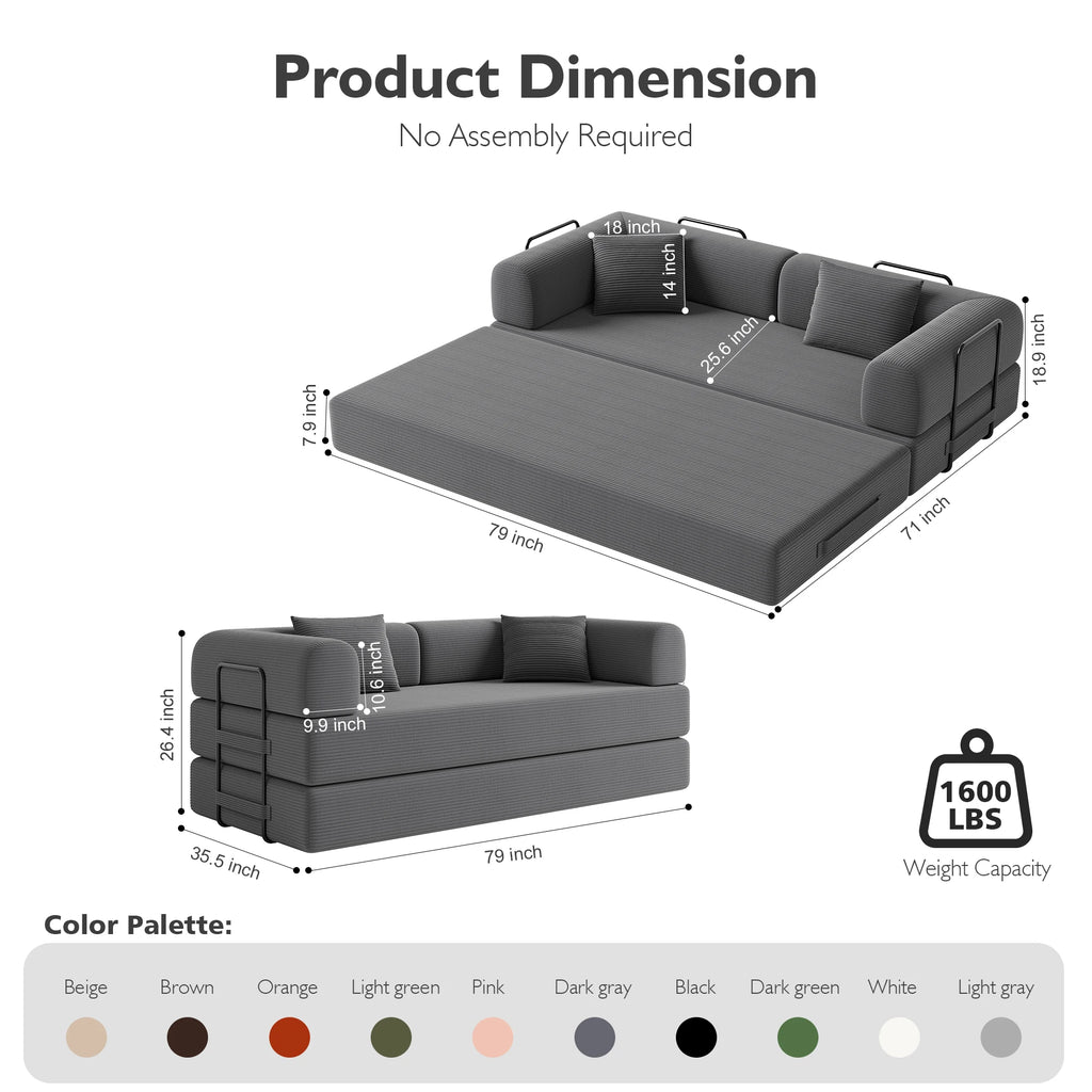 Convertible Floor Sofa Bed with Fixed-Shape Frame,  5-in-1 DIY Combination Modular Sofa,  for Living Room Bedroom Playroom