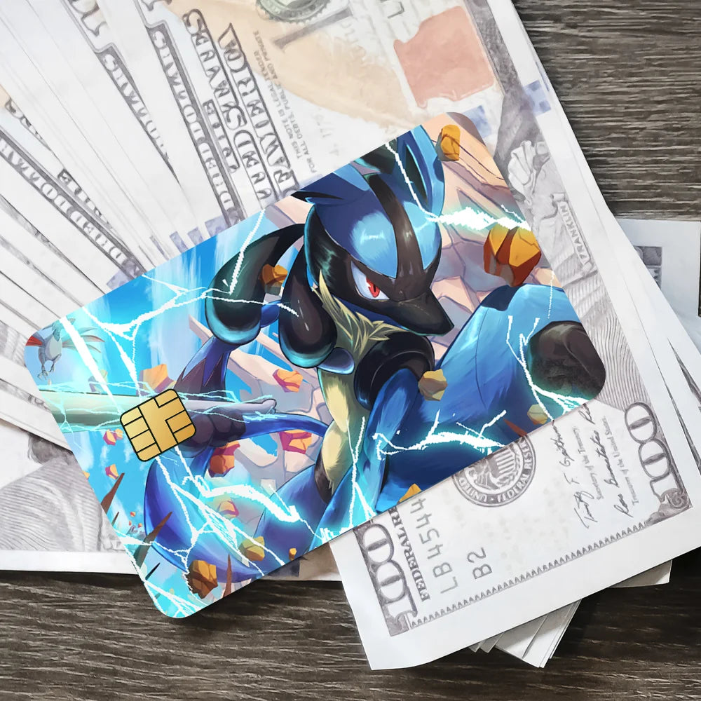 Cool Cartoon P-Pokemon L-Lucario Film Skin Cover Credit Card Stickers 4PCS Debit Front Decoration Bank Bus Pass Waterproof