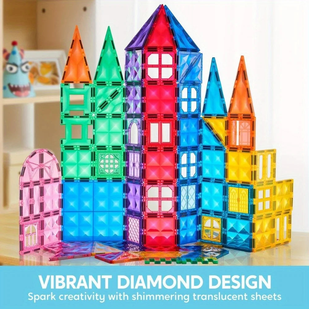 JOYFY 110/66/50 PCS Magnetic Building Tile 3D Magnet Tiles with Vehicle Construction Blocks Set for Kids Birthday Chirstmas Gift