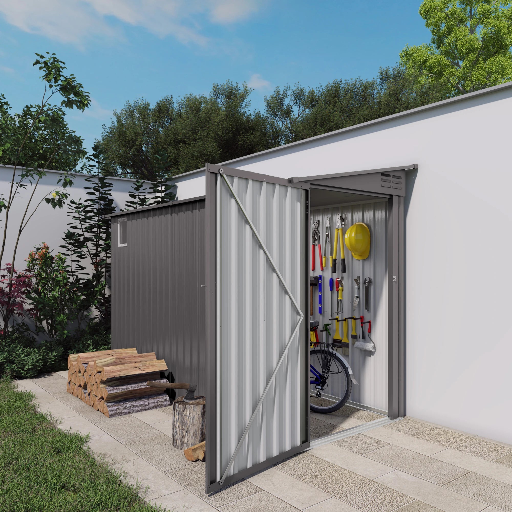 SUSUA 4 x 9 FT Outdoor Storage Shed, Metal Garden Shed Tool House with Sloping Roof,2 vents and 1 Side Open Door for Backyard