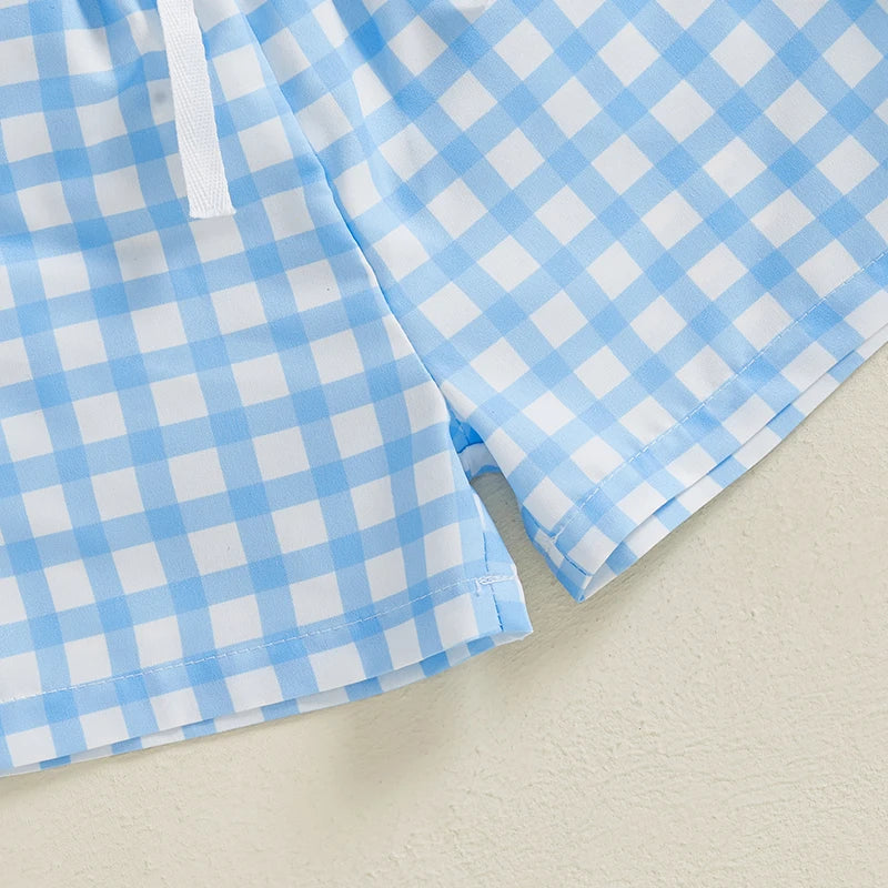 Adorable Baby Girl Easter Outfit Set with Short Sleeve Top and Plaid Shorts - Cute Toddler Spring Clothing Ensemble