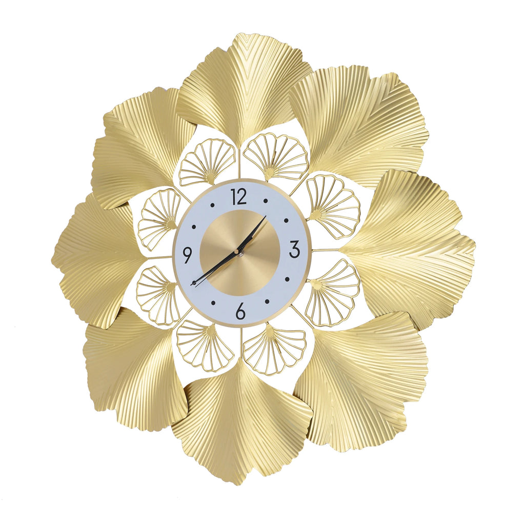 Ginkgo Wall Clock 3D Creative Ginkgo Wall Clock Golden Dial Design Silent Scanning Second Movement Digital Display Study Office