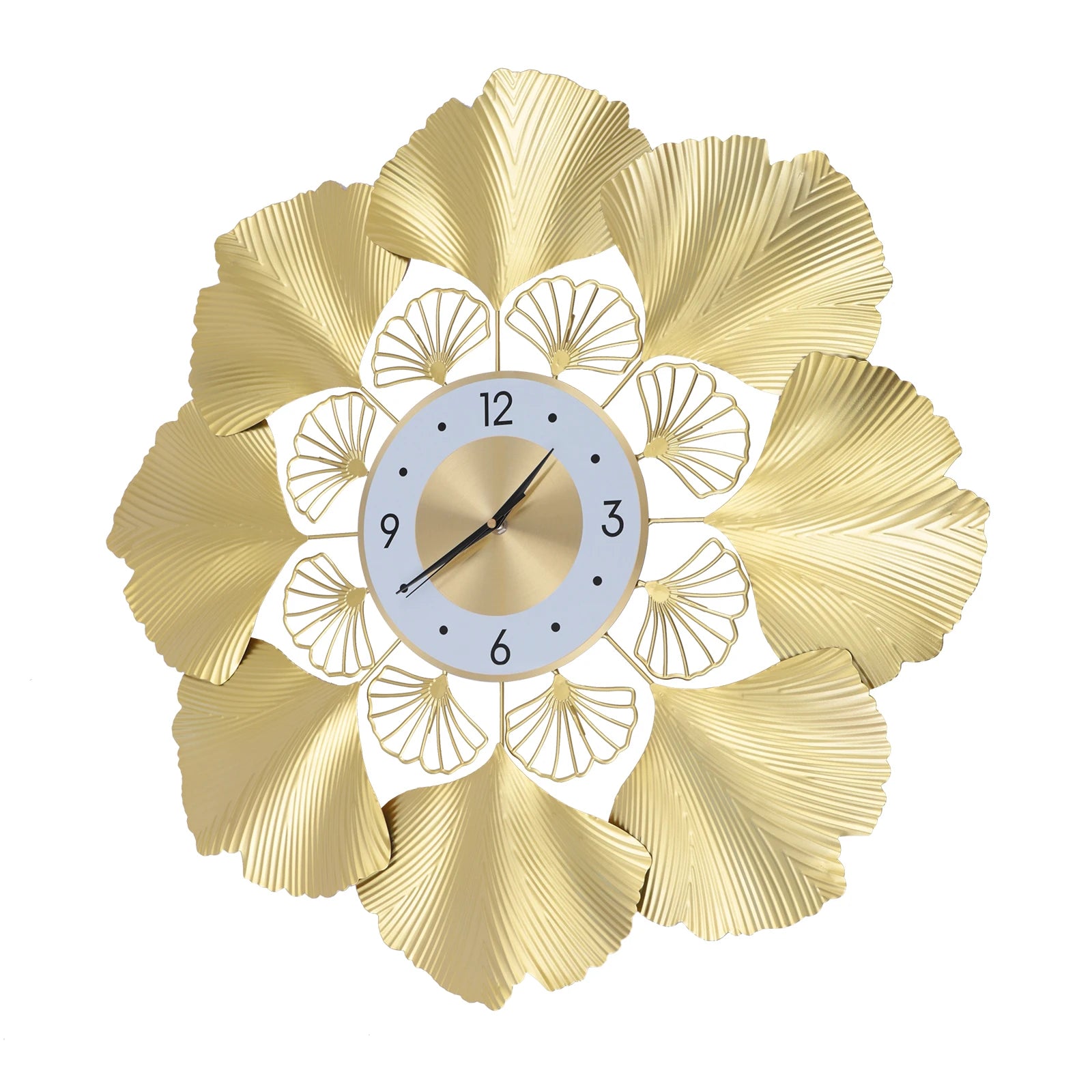 Ginkgo Wall Clock 3D Creative Ginkgo Wall Clock Golden Dial Design Silent Scanning Second Movement Digital Display Study Office