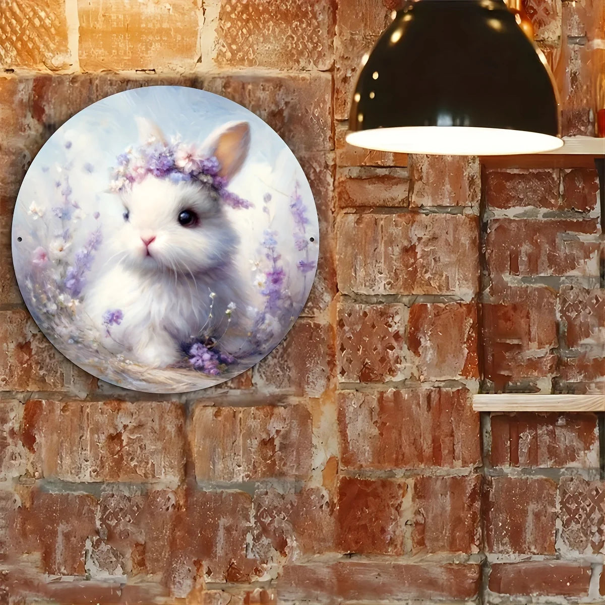1-Pack Adorable Bunny Aluminum Metal Sign for Easter - Wreath Decoration with Circular Foil Engraving Design