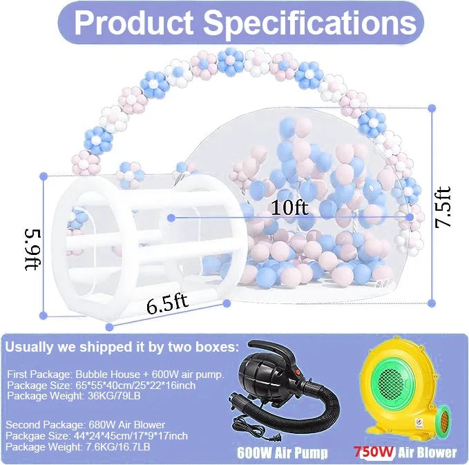 Inflatable Balloon Bubble House Tent Commercial Grade PVC Clear Bubble House with air Pump & Blower 10 ft  For Children's Party