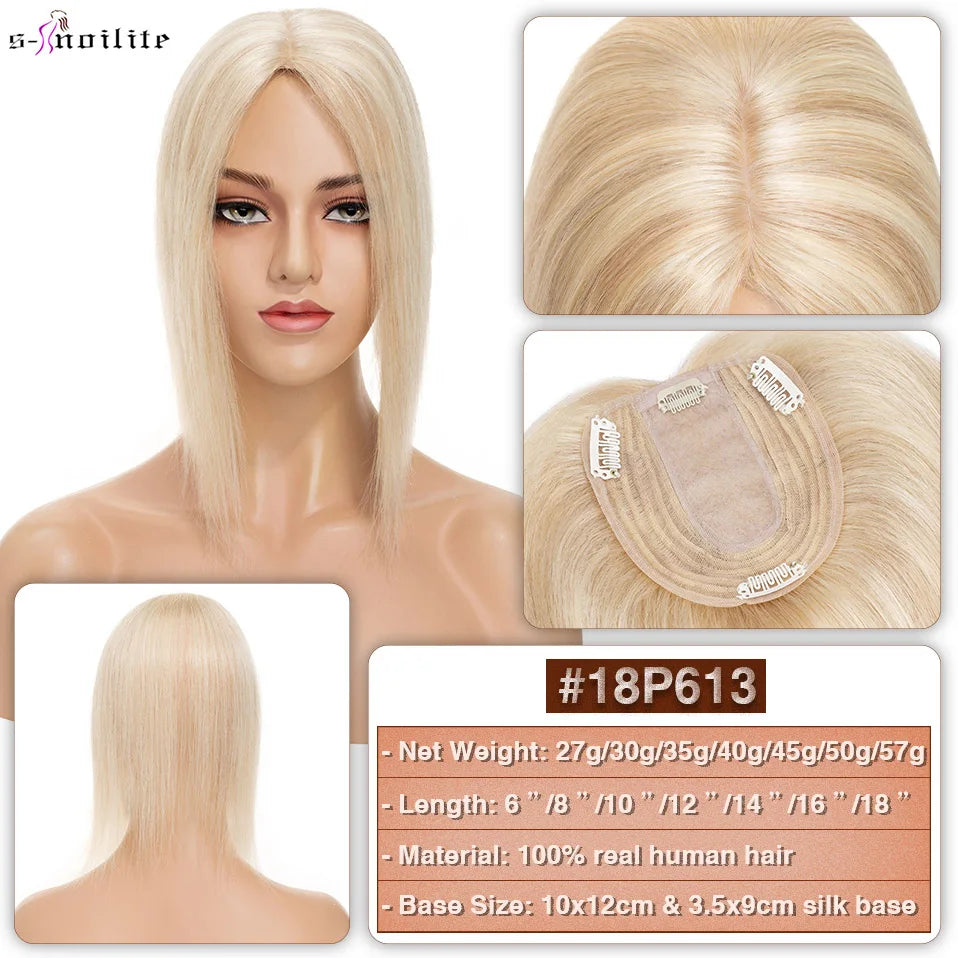 S-noilite 10x12cm Hair Toppers 3.5x9cm Silk Base Natural Hair Wig 100% Human Hair For Women Hairpiece Clip In Hair Extensions