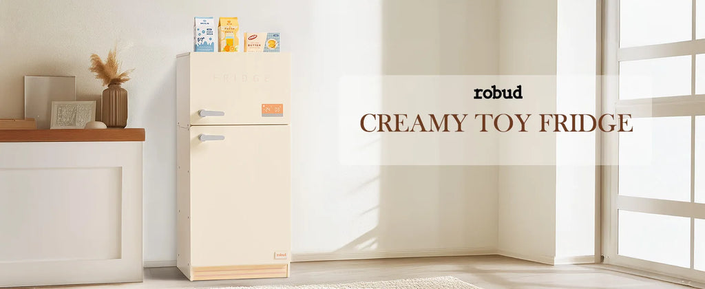 ROBOTIME ROBUD Play Kitchen Wooden Pretend Play Refrigerator Accessories Set for Boys Girls Children Ages 3+