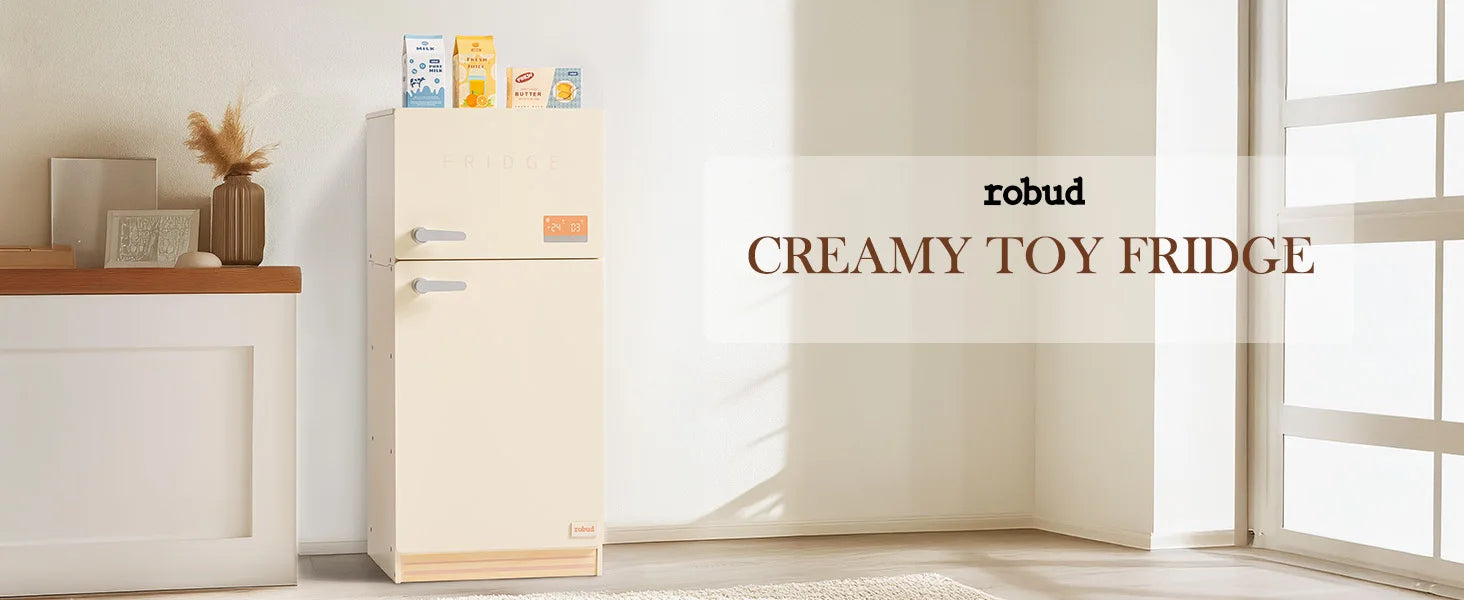 ROBOTIME ROBUD Play Kitchen Wooden Pretend Play Refrigerator Accessories Set for Boys Girls Children Ages 3+