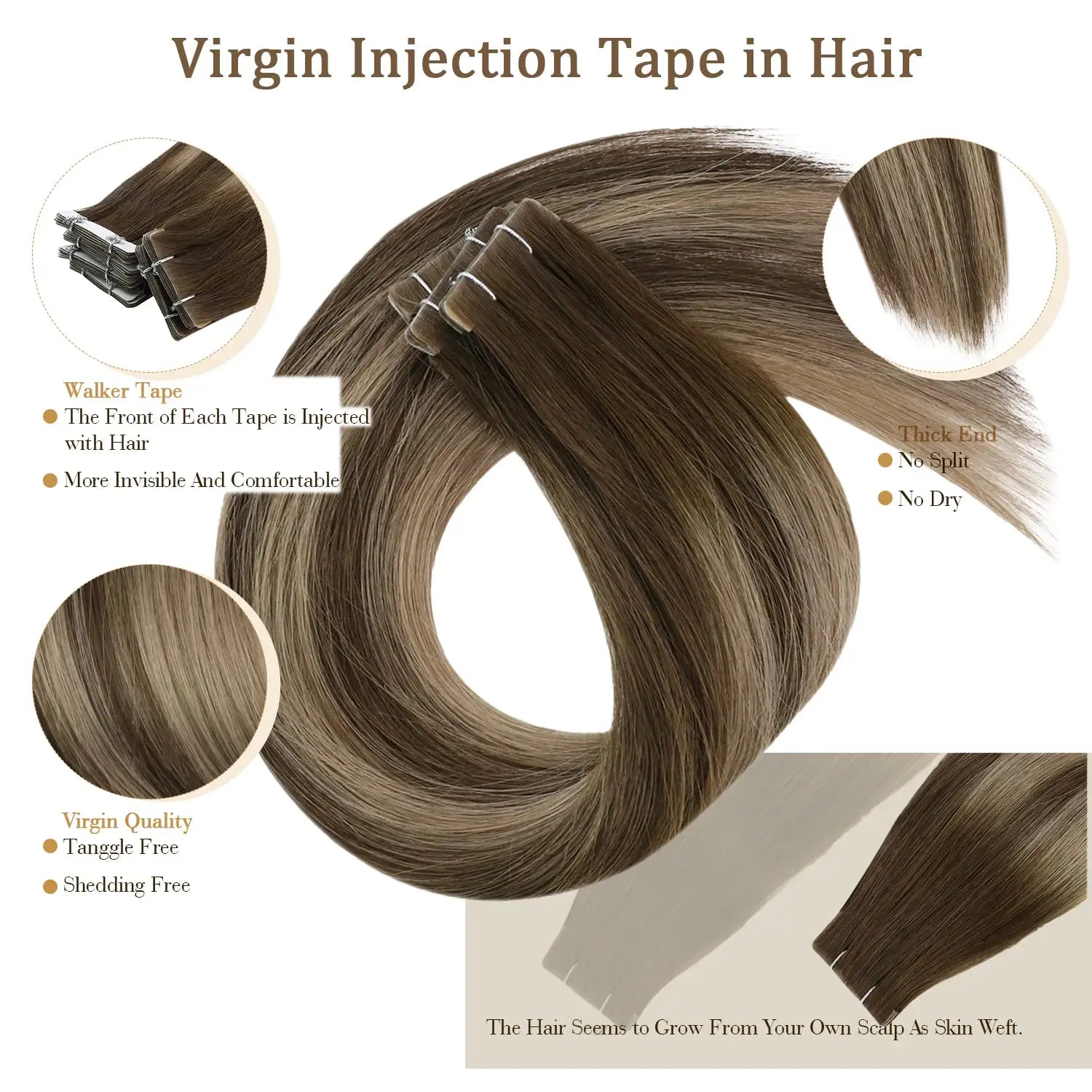 Full Shine Hair Injection Tape ins Hair Extension Human Hair Seamless Tape in Human Hair Extensions Invisible Hair Extensions
