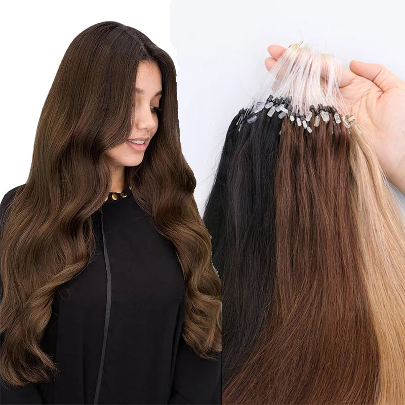 MRS HAIR Human Hair Micro Loop Extensions Easy Install At Home Micro Loop Hair Extensions Blonde Brown Black Straight 30g/pack