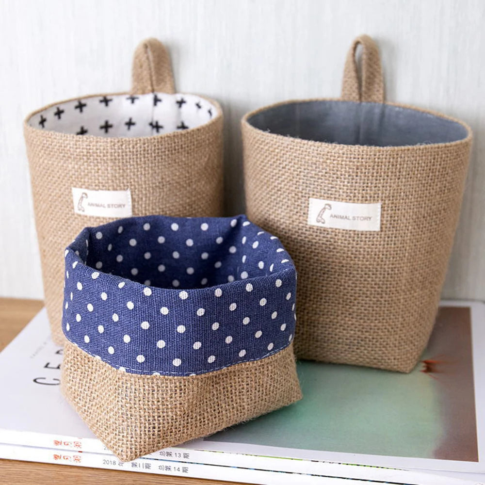 Nordic Style Small Hanging Wall Pocket Storage Basket Sack Sundries Organizer Cosmetic Organizer Cotton Linen Toy Storage Bag