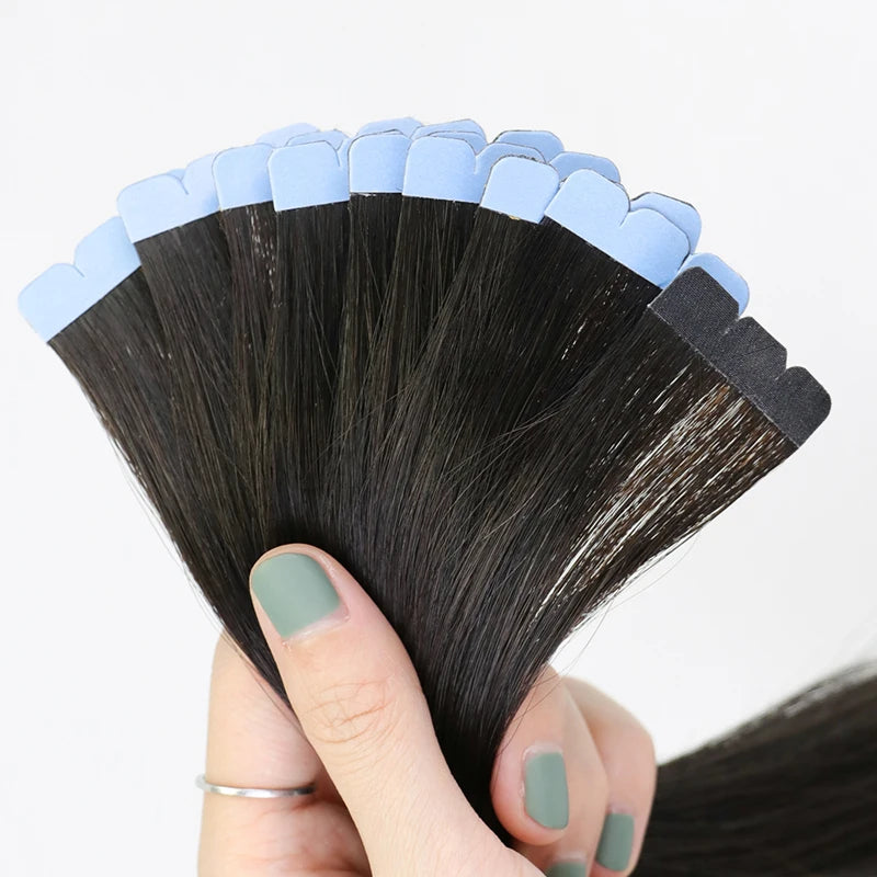 MRSHAIR Mini Tape Hair Extensions Human Hair Natural Tape in Hair Extentions 3x0.8cm Invisible Tape 10pcs/pack For Side Hair