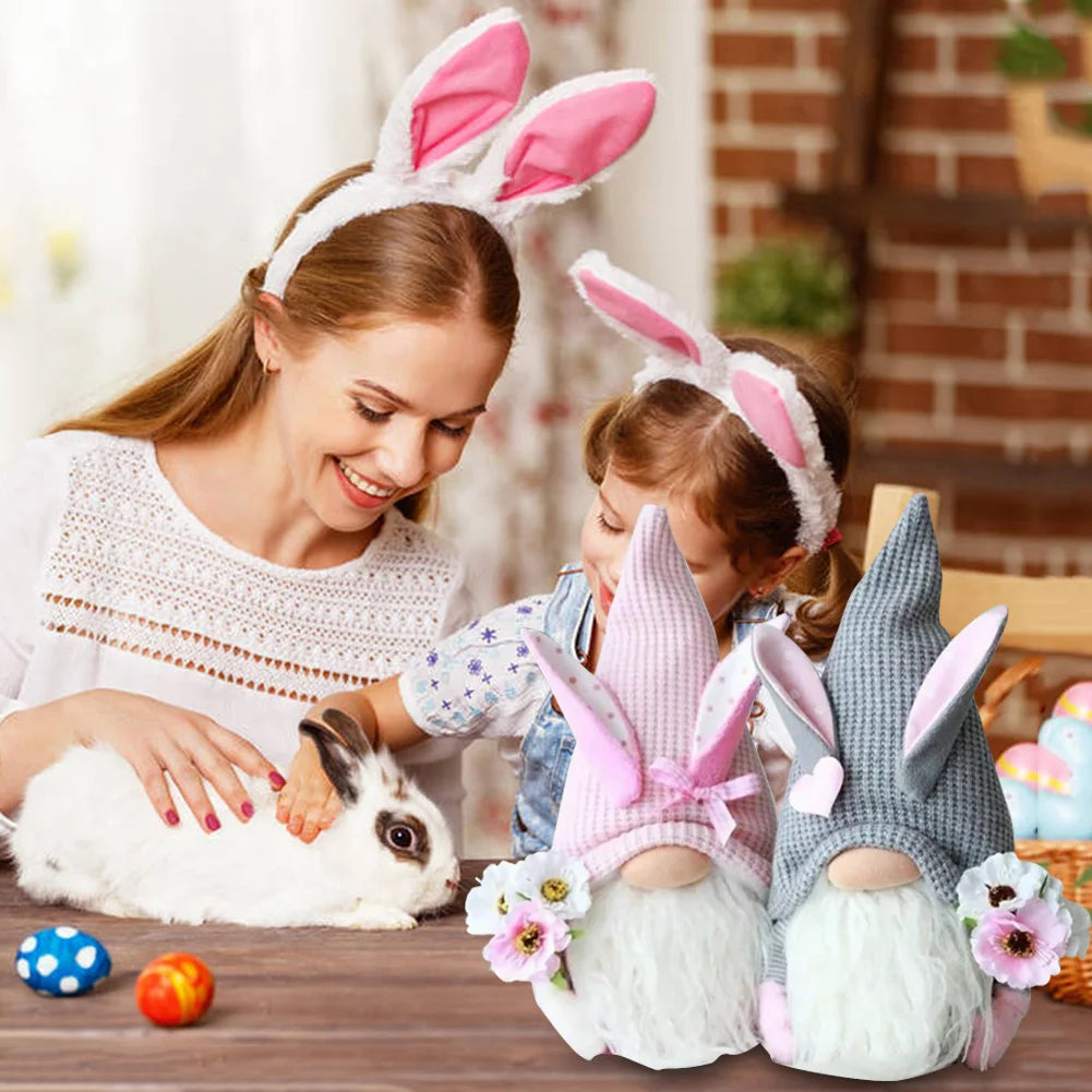 2Pcs Rabbit Ear Faceless Gnome with Knitted Hat Easter Bunny Ear Gnomes Toy Festival Theme for Bedroom Living Room Decor