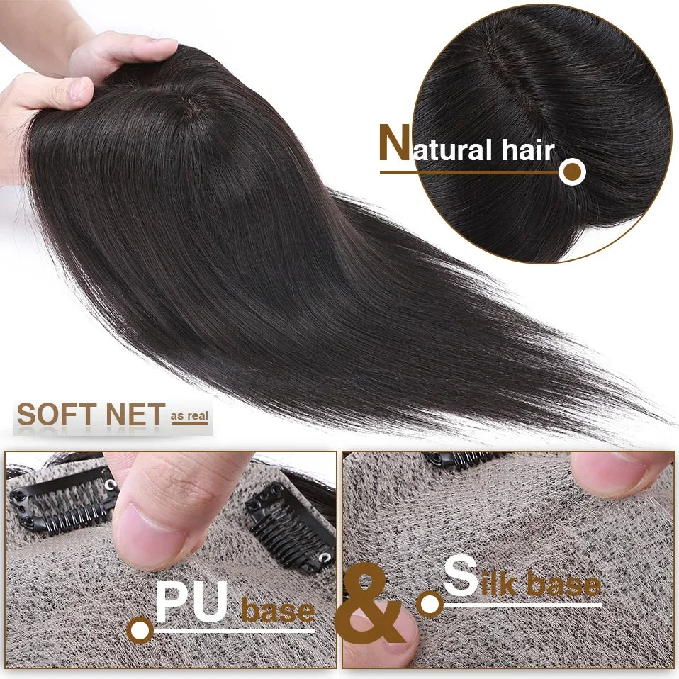 S-noilite 15x16cm Silk Top Hair Toppers Human Hair Silk Base Scalp Topper Wigs 5 Clips In Hair Extension Natutal Hair Piece