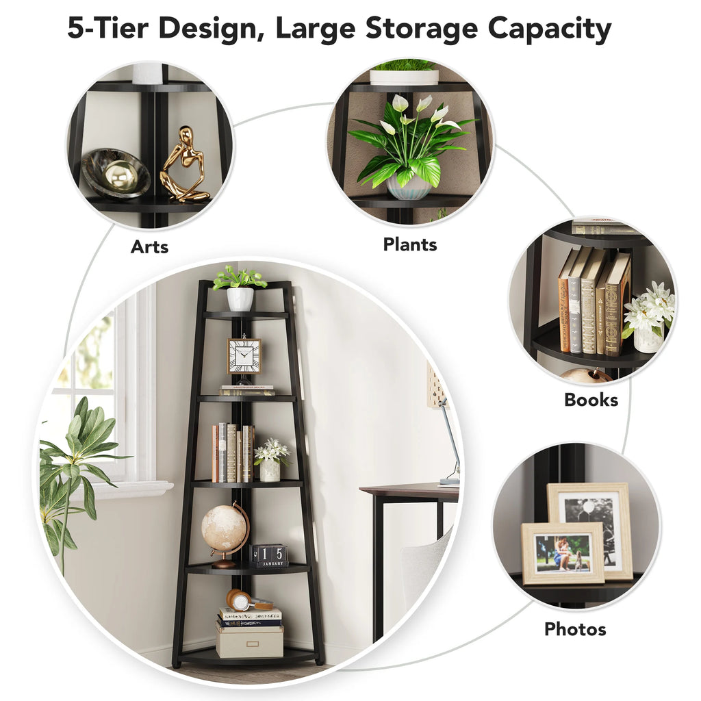 Tribesigns Bookcase Corner Book Shelf Rack Wood Bookshelf Storage Shelves