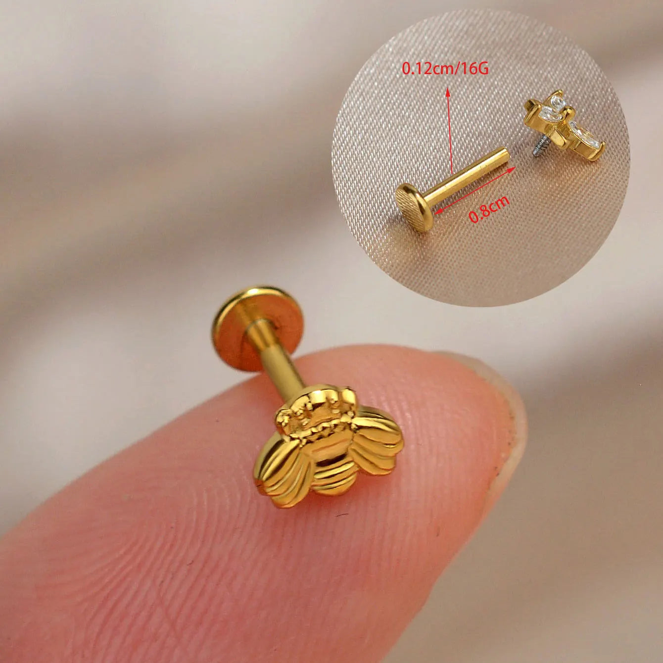 1Piece 16G Titanium Steel CZ Leaf Bee Piercing Lip Labre Studs Tragus Helix Cartilage Couch Lobe Earrings Body Jewelry For Women