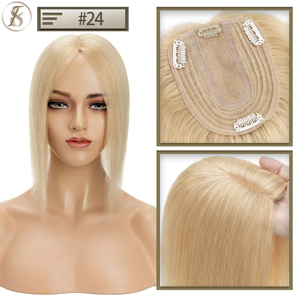 TESS 10x12cm Hair Toppers Natural Hair Wigs 3.5x9cm Women Topper Human Hair Clip In Hair Extensions Blonde Brown Women Hairpiece