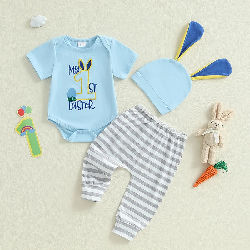 Baby Girl Easter Outfits Floral Print Sleeveless Romper with Ruffle Shorts and Headband 3 Pcs Set for Toddler Girls