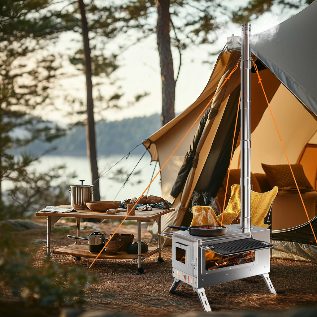 Wisfor Portable Hot Tent Stove,Wood Burning Stove for Camping, Tent Stove With View Glass, Large Stainless Steel Camping Stove