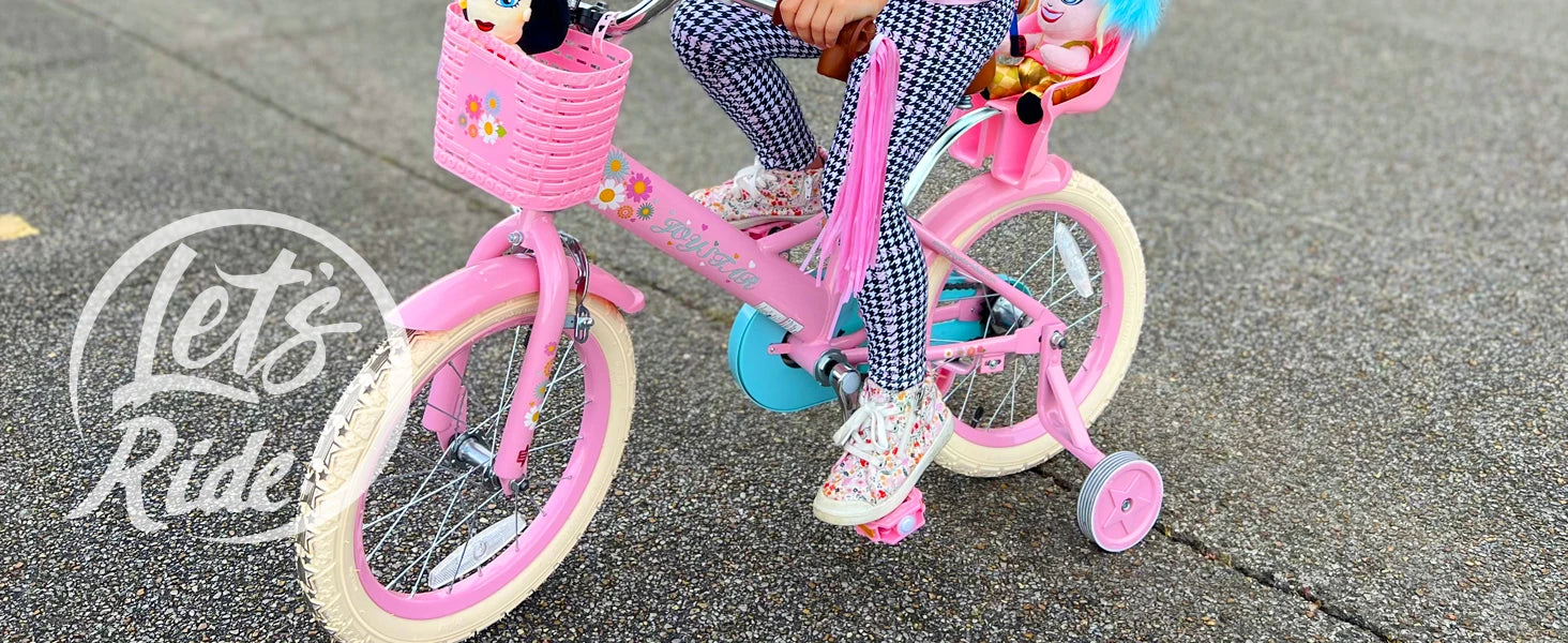 JOYSTAR Kids Bike for Ages 2-7 Years kids, 12 14 16 Inch Girls Bikes with Doll Seat & Streamers, Boys Bike with Flag & Plate