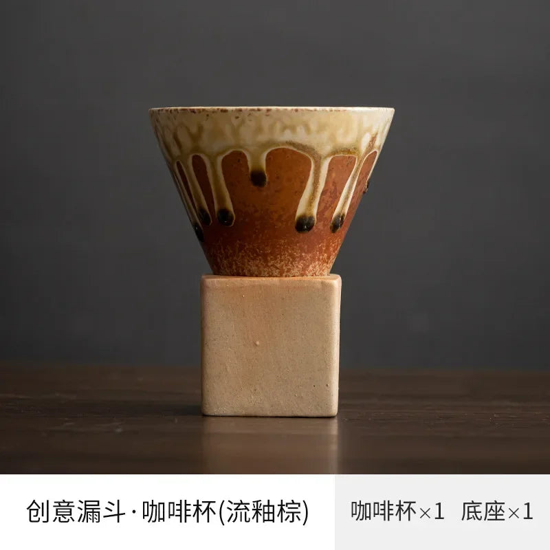 Coarse Pottery Creative Coffee Cup with Base Japanese Retro Conical Ceramic Cups Minimalist Latte Mug  Stoneware Master Teacup