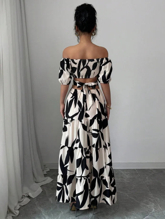 Elegant Short-sleeved Dress For Women Spring Summer Fashion Printing Waist-tightening Patchwork Loose Casual Dresses Female