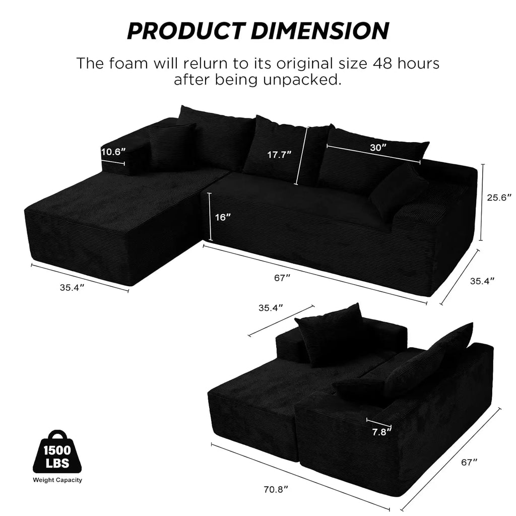 L-Shape Sectional Sofa with Chaise Deep Seat Modular Box Living Room No Assembly Customized