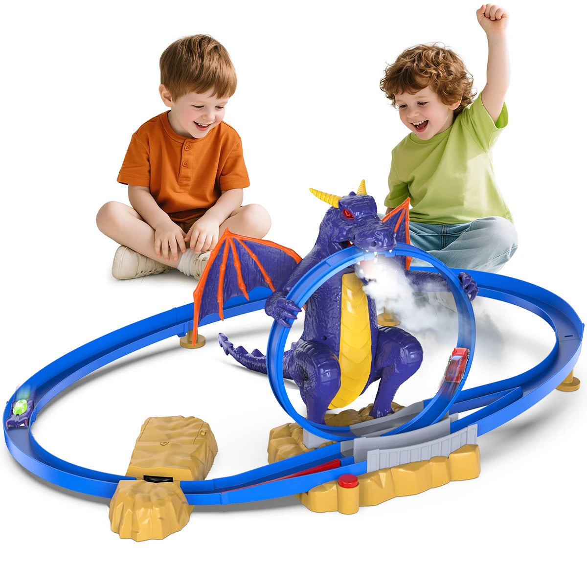 VATOS Dragon Fury Track Cars Set Toy Christmas Gift Dragon Bite The Car Spray Tracks Racing Car Indoor Game 2 Players Kids Boys