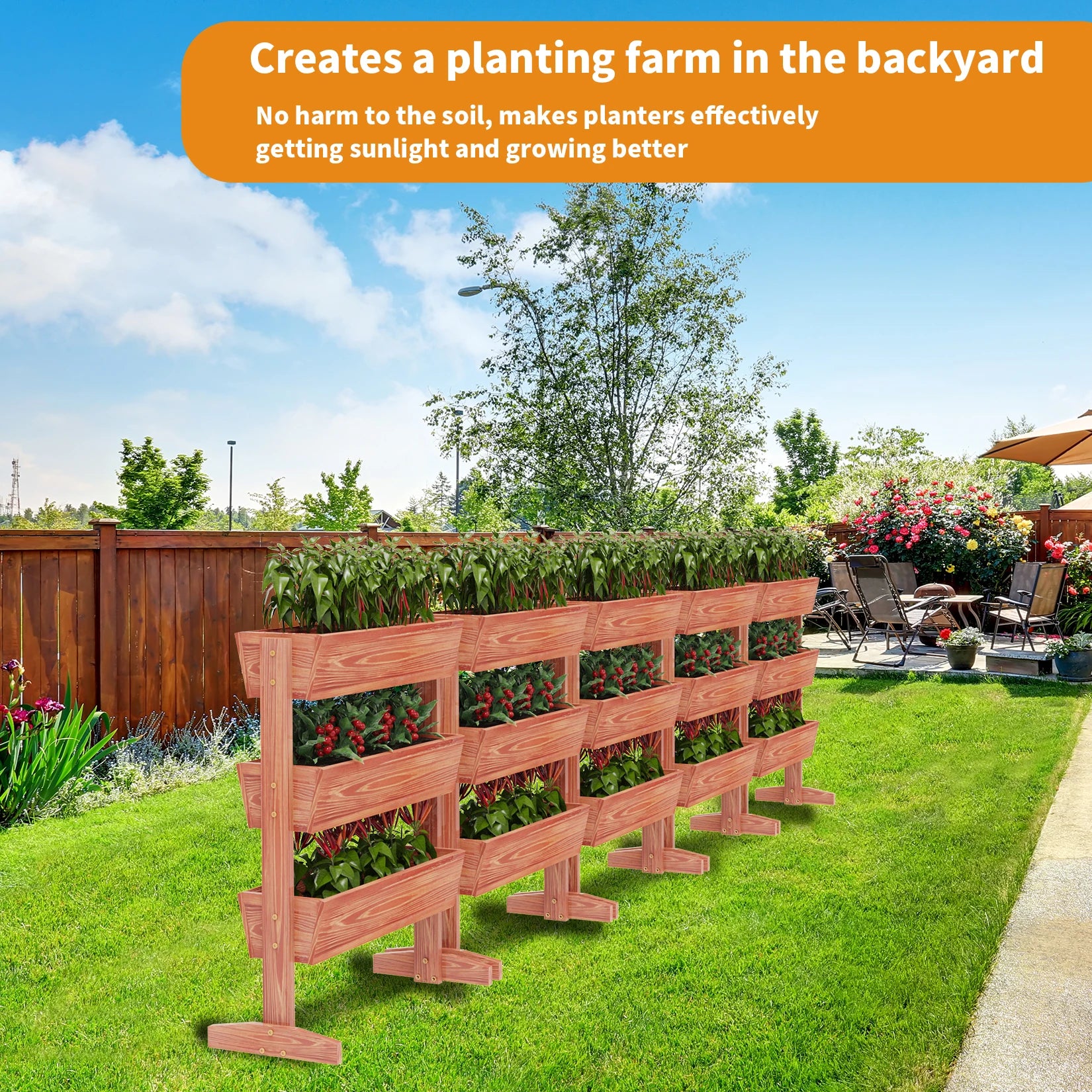 4 Tier Vertical Raised Planter Box Elevated Garden Bed Outdoor Wooden Herb Planter Ladder Vegetable Troughs