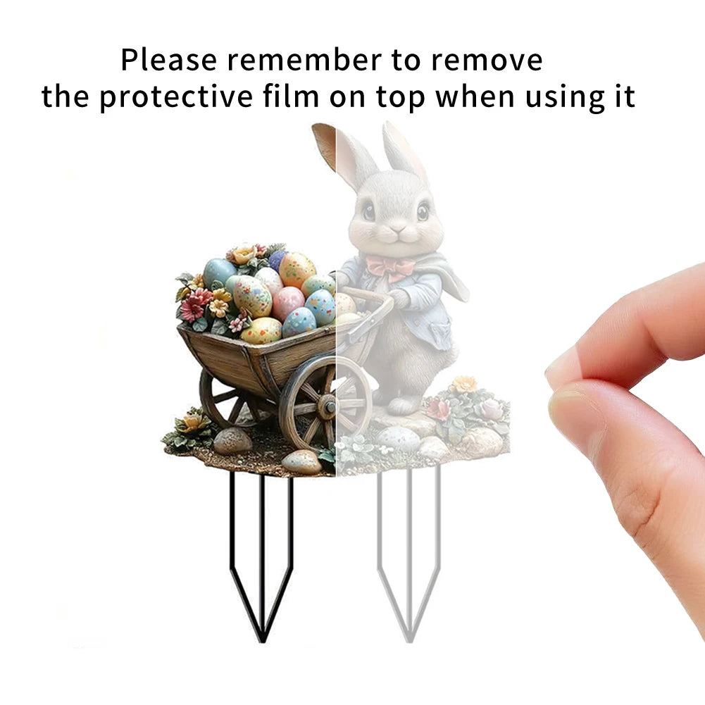 Easter Bunny Garden Stake Acrylic Easter Yard Sign 2D Flat Easter Rabbit Garden Signs for Easter Decorations