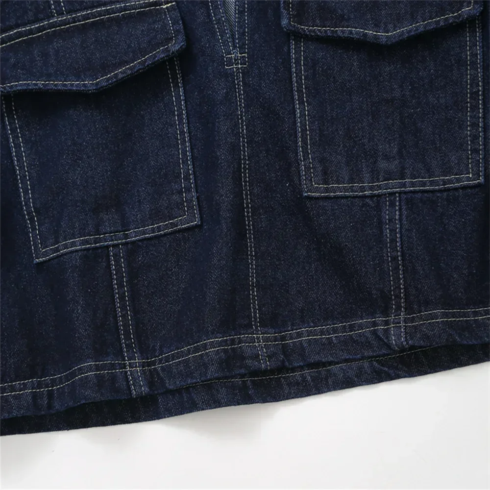 Summer New Women's Fashion Temperament Casual Versatile V-neck Short Denim Shirt Double Breasted Denim Skirt Suits Outfits