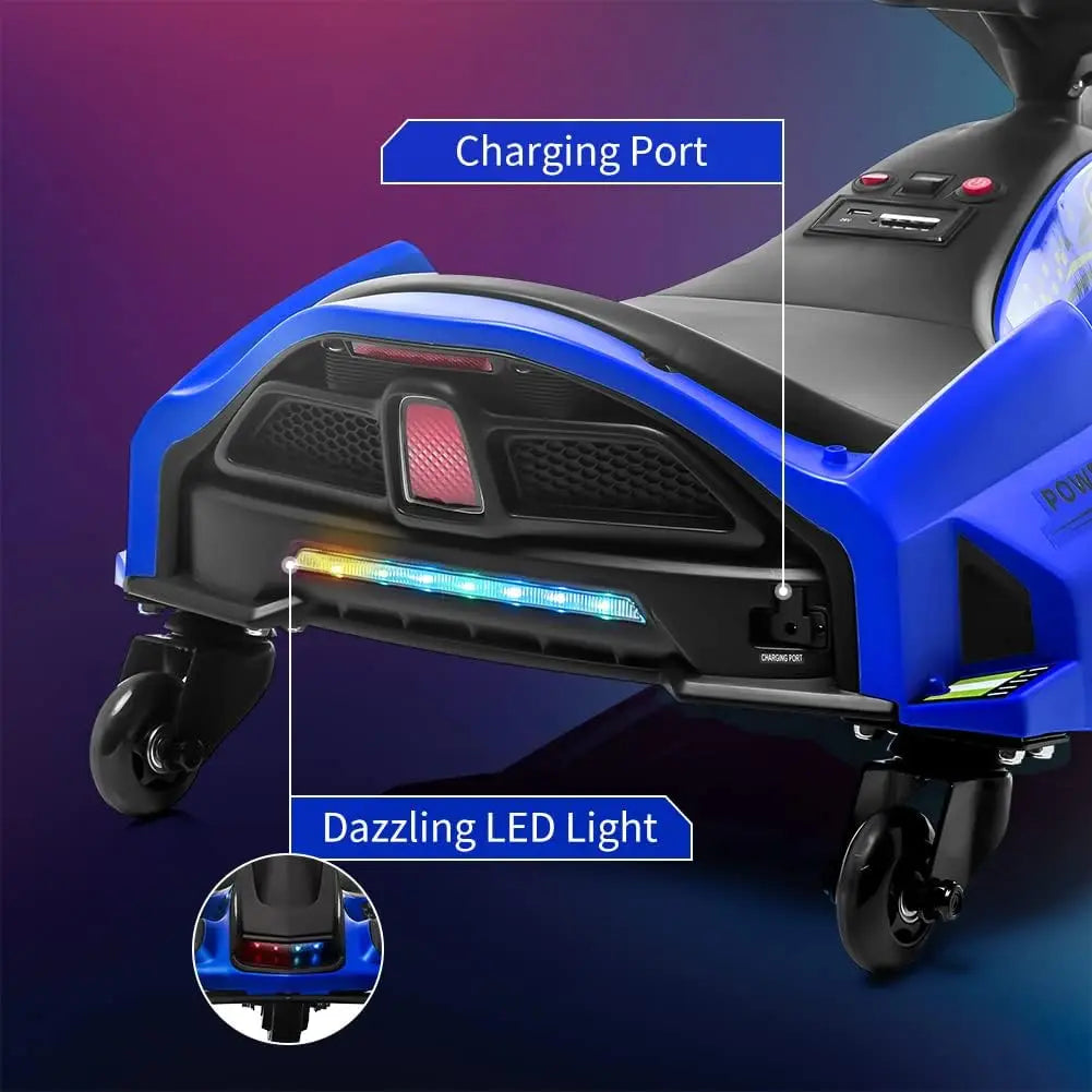 24V Kids Ride on Drift Car Electric Drifting Go-Kart Up to 7.5 mph Variable Speed with Music Colorful LED Light Low-Power Alarm