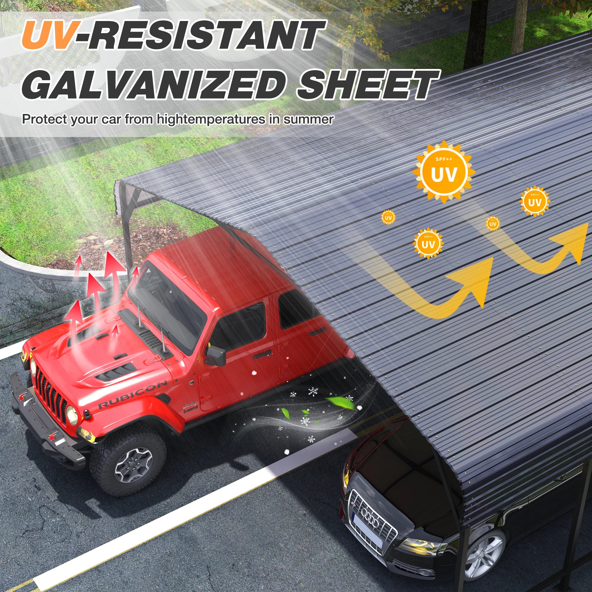 VIWAT 10x15~20x40FT Multi-Size Metal Carport w/ Enhanced Base Outdoor Heavy Duty Garage Galvanized Car Shelter for Graden Patio