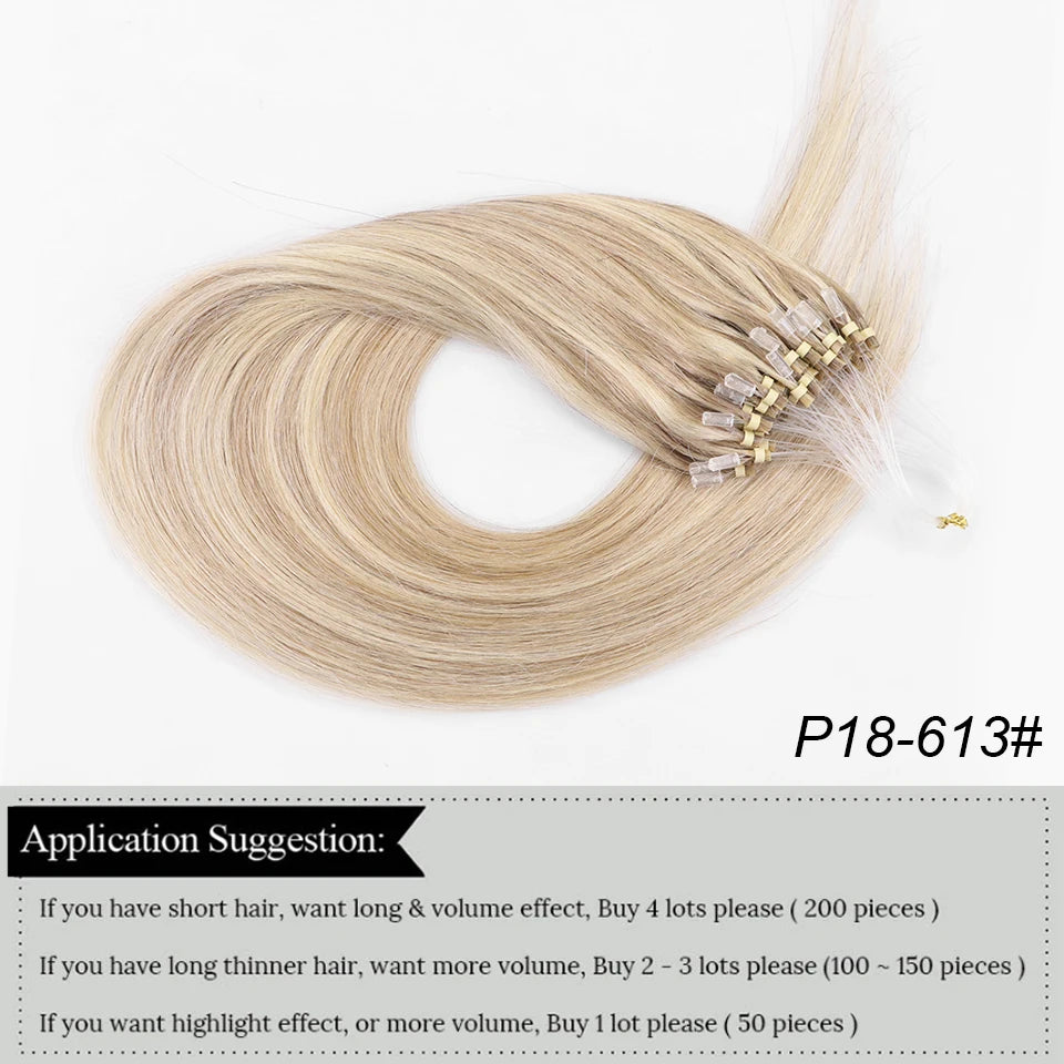 MRS HAIR Human Hair Micro Loop Extensions Easy Install At Home Micro Loop Hair Extensions Blonde Brown Black Straight 30g/pack