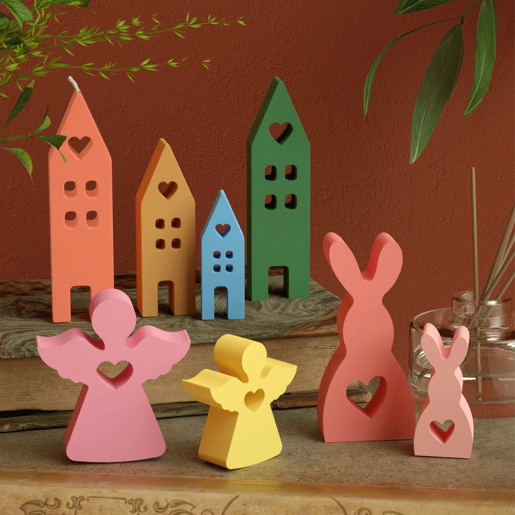 7Pcs Easter Silicone Molds House Rabbit Angel Resin Molds Casting Moulds for DIY Candle Candy Chocolate Soap