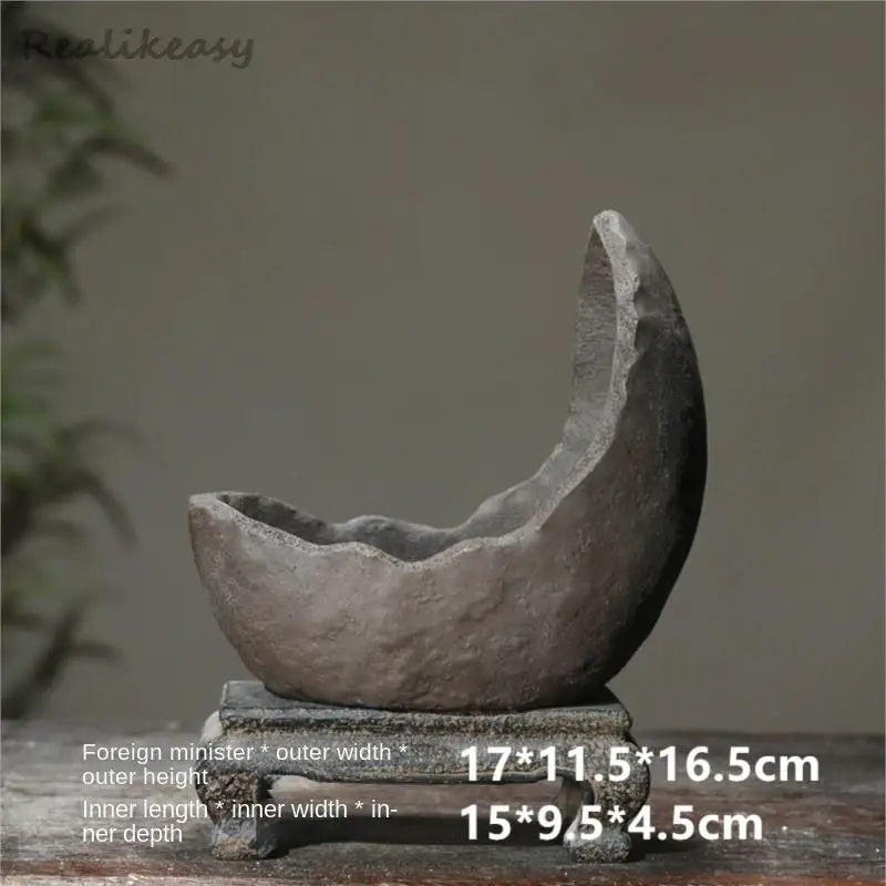 Chinese Purple Sand Flower Pot Creative Handmade Moon shaped Flower Pot Ceramic Bonsai Pot Home Desktop Decoration Pot 1PCSLE655