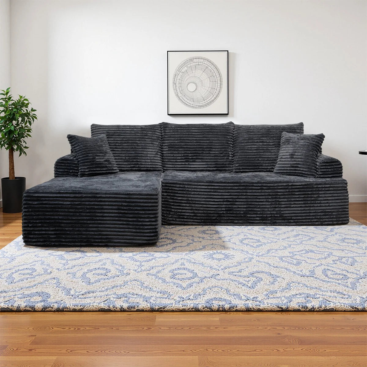 95" L-Shaped Sofa Chaise, No Assembly Required, Rabbit Fleece Upholstery, Ultra Soft & Comfortable, Ready to Use Out of the Box