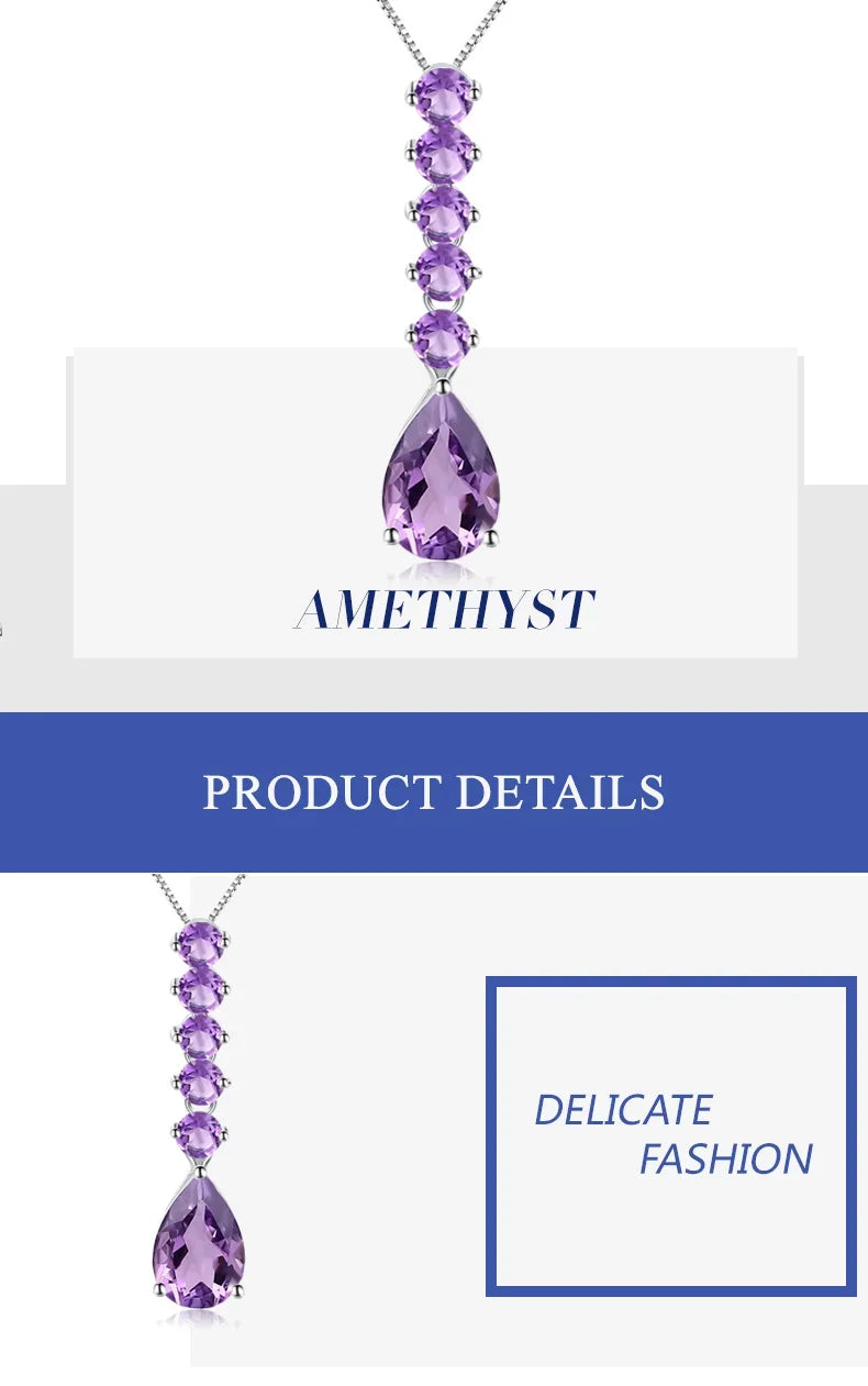 GEM'S BALLET 8.70Ct Natural Amethyst Long Pendant 925 Sterling Silver Gemstone Necklaces & Pendants For Women Fine Jewelry