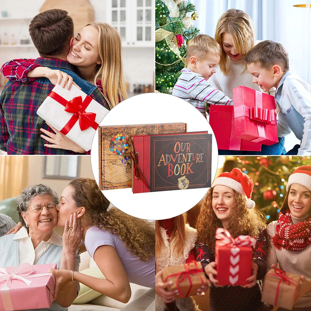 80 pages Our Adventure Book Scrapbook Photo Album 3d Retro Embossed Letter Hard Cover Friends Family Memo ry Book 11.9x7.6 Inch