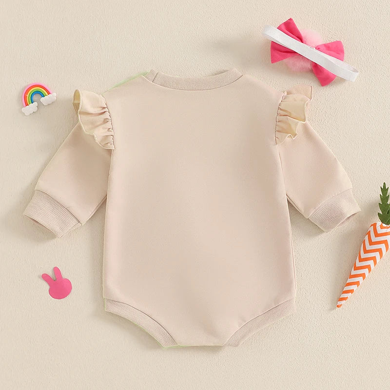 Adorable Easter Bunny Jumpsuit with Matching Headband - Long Sleeve O Neck Romper for Baby Girls