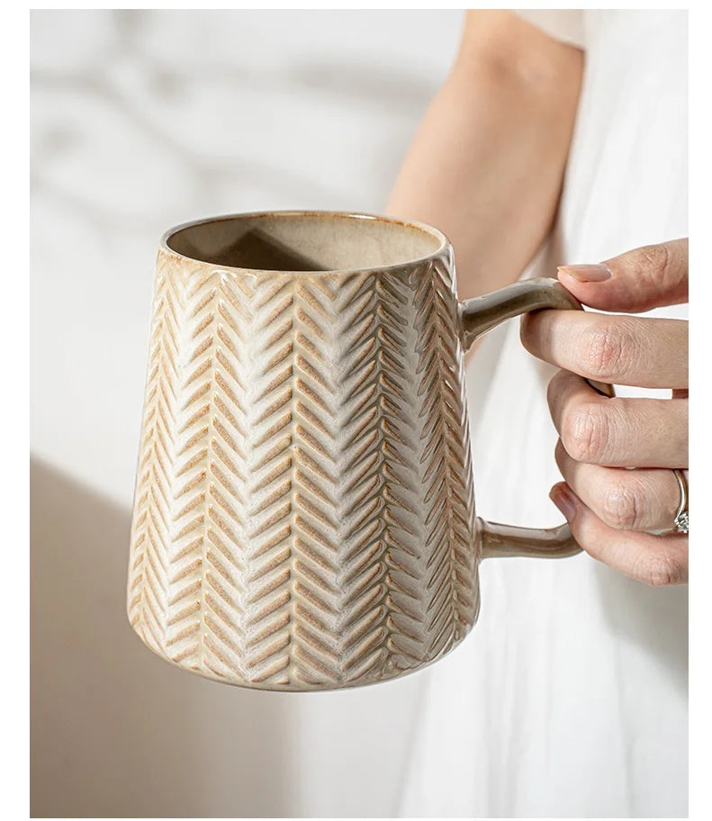 760ml Creative Retro style Mug breakfast cereal milk cute ceramic cup daily household insulated coffee tea cup with spoon